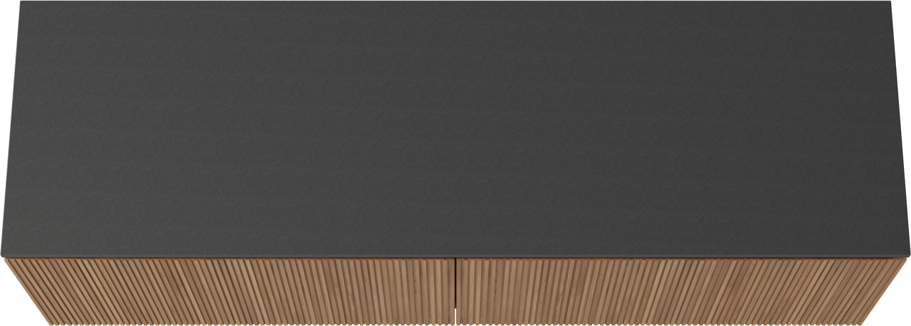 Balmani Eclips zwevend badkamermeubel 180 x 55 cm Teak met Stretto enkel of dubbel tablet in Graniet zwart, Verticale symmetrische rechte ribbel