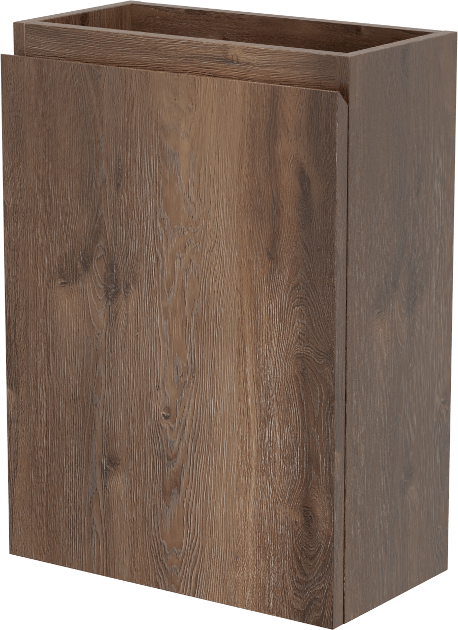 Linie Lado hängendes WC-Möbel-Set, 40 x 22 cm, braune Eiche, mit Baro Waschtisch, glänzend weiße keramik