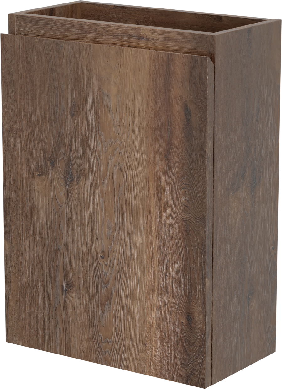 Linie Lado hängendes WC-Möbel-Set, 40 x 22 cm, braune Eiche, mit Vano Waschtisch, glänzendes marmorkomposit