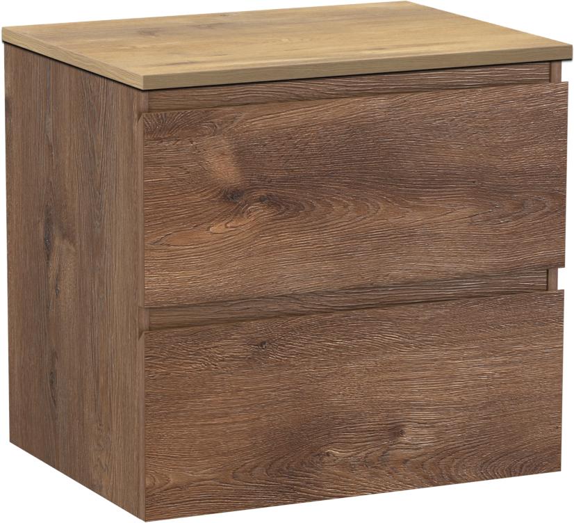 Linie Lado hängendes Möbelstück Set: 60 x 46 cm, Braune Eiche, mit Lado Einzel Waschtischplatte, Melamin Naturbelassene Eiche