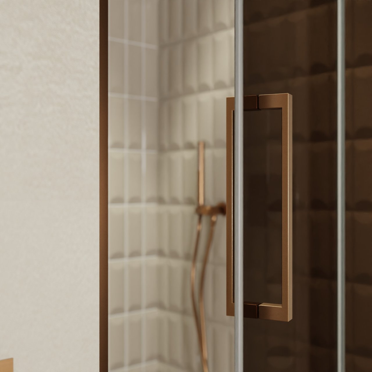 Balmani Senses Design Dusche Drehtür, Rechts, 100 cm x 210 cm, Bronze, Profil Brushed Rosegold