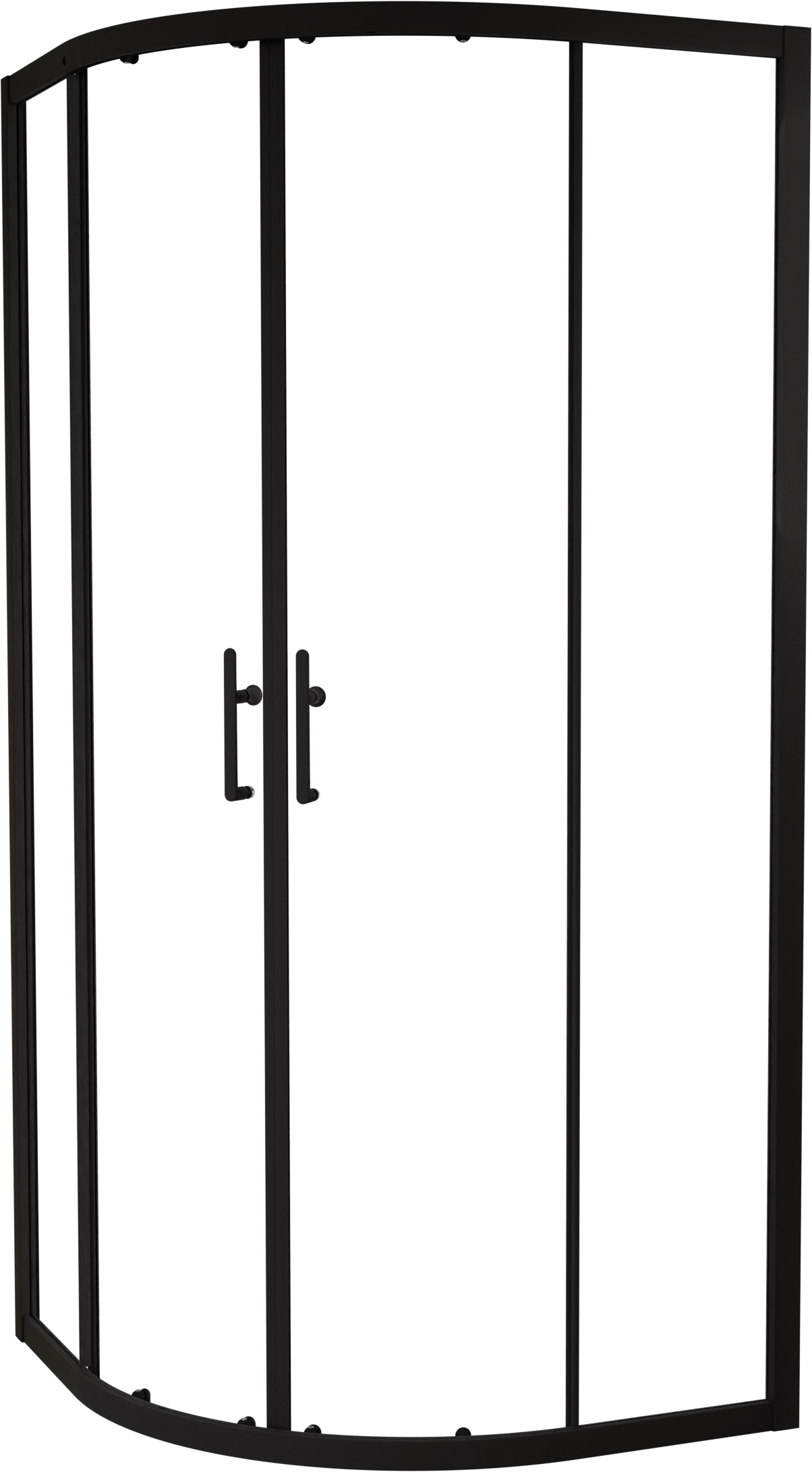 Linie Cadiz douchehoek met hoekinstap met dubbel schuifdeur kwartrond 90 x 90 cm helder glas mat zwart profiel