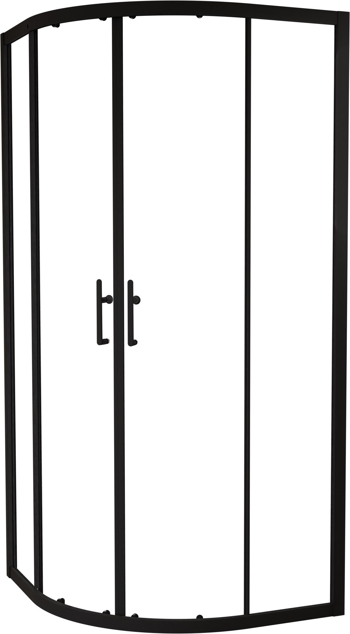 Linie Cadiz Eckdusche mit Eckeinstieg und 2 Schiebetüren Viertelkreis 90 x 90 cm Klarglas Schwarz matt Profil