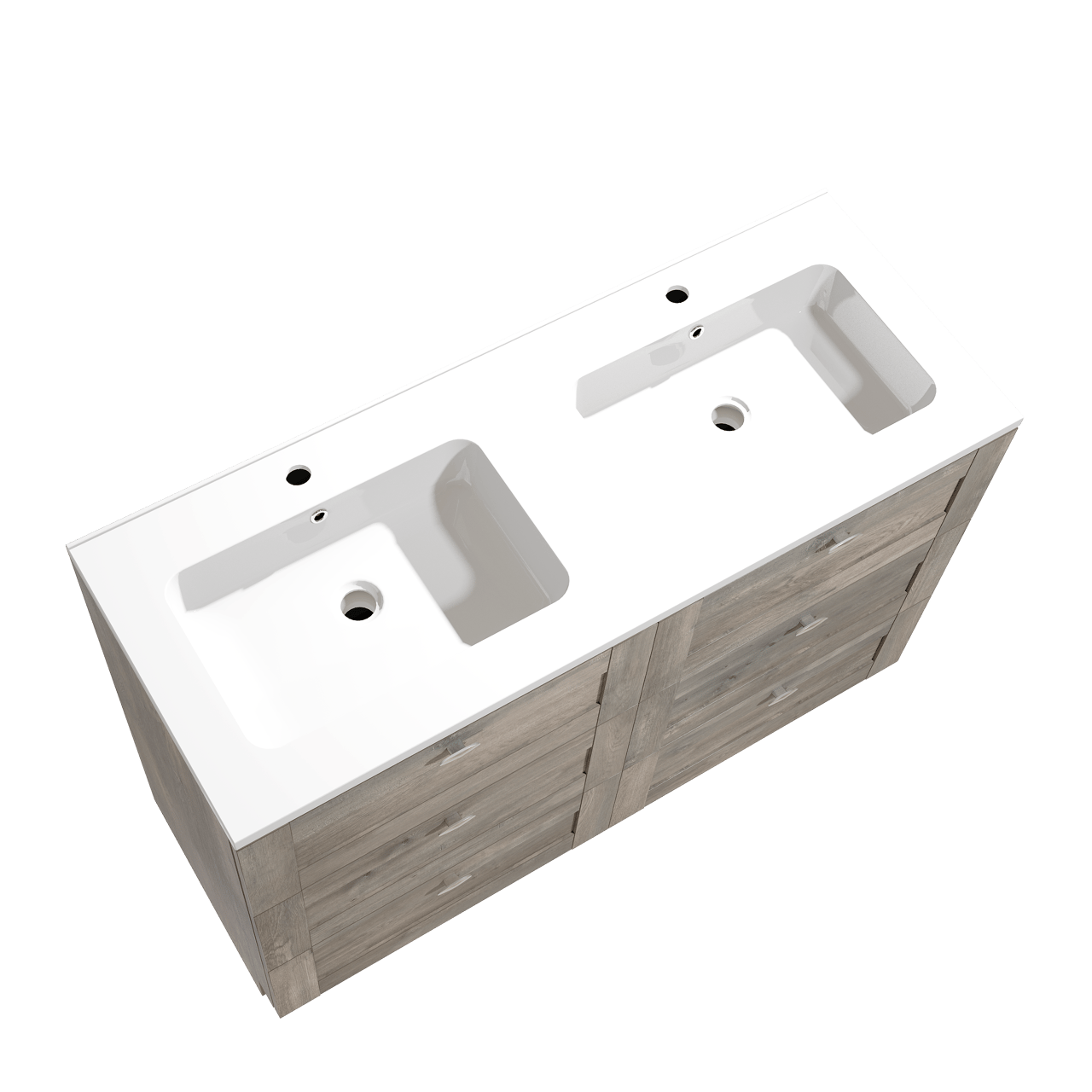 Linie Classo meuble salle de bains à poser 120 x 46 cm chêne gris avec Vano double vasque en marbre composite blanc brillant