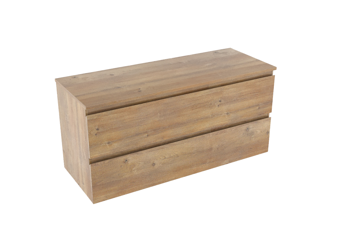 Linie Lado zwevend badmeubel 120 x 46 cm naturel eiken met Lado enkel of dubbel wastafelblad in melamine naturel eiken