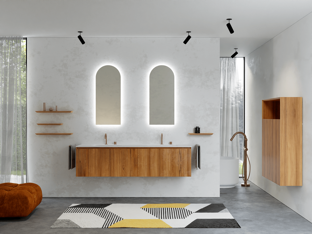 Balmani Giro Arco arc en plein cintre Miroir 42 x 100 cm avec miroir lumineux & anti-buée