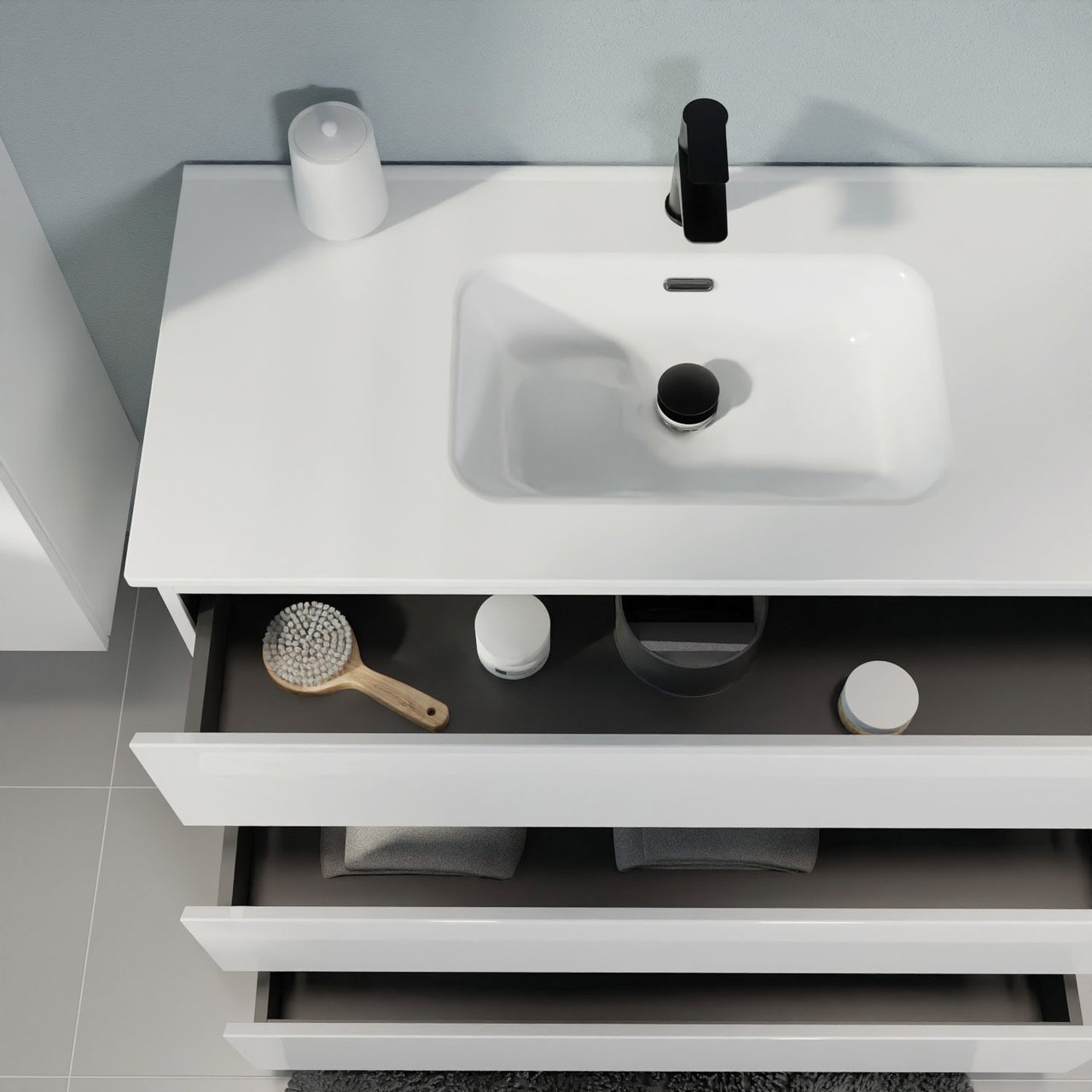 Linie Lado staand badkamermeubel 100 x 46 cm glanzend wit met Baro enkele wastafel in porselein glanzend wit