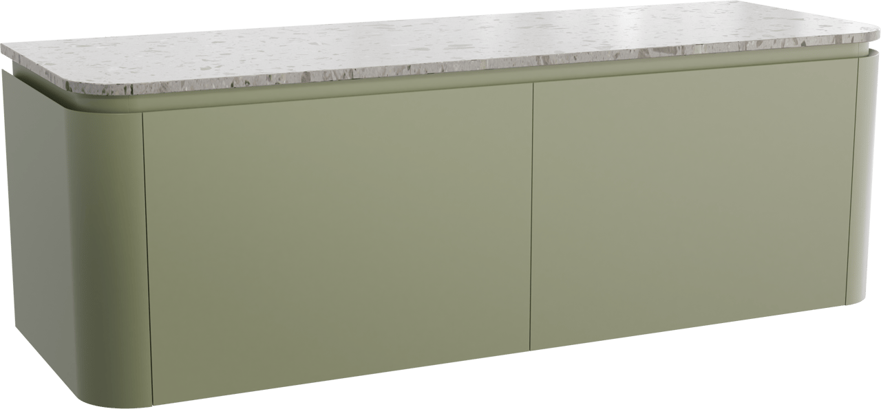 Balmani Moon meuble salle de bains suspendu 160 x 55 cm vert sauge avec Moon tablette simple ou double en terrazzo greige terrazzo