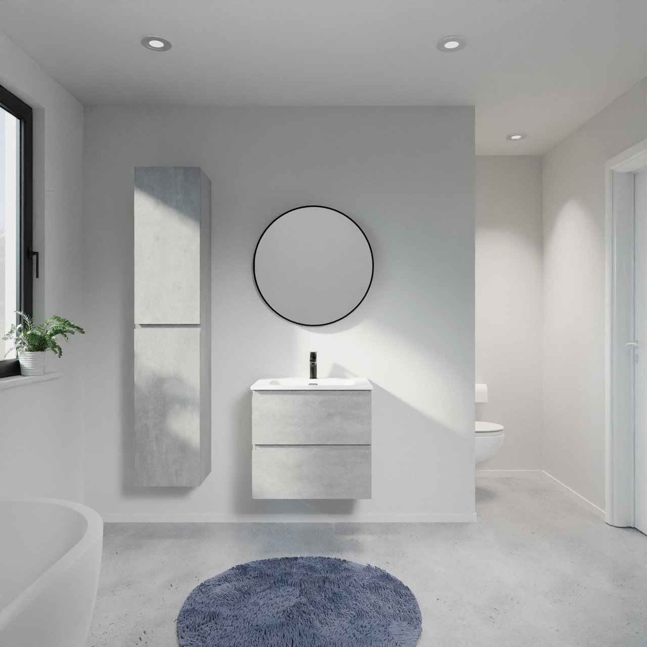 Linie Lado zwevend badmeubel 60 x 46 cm beton donkergrijs met Baro enkele wastafel in porselein mat wit