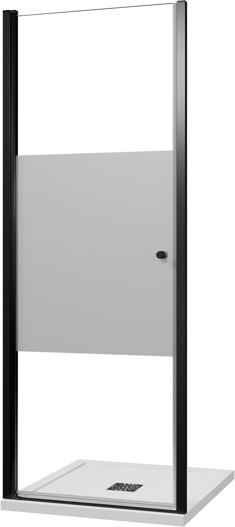 Luca Varess Kuresa douche draaideur 80 x 200 cm helder glas met matte strook mat zwart profiel