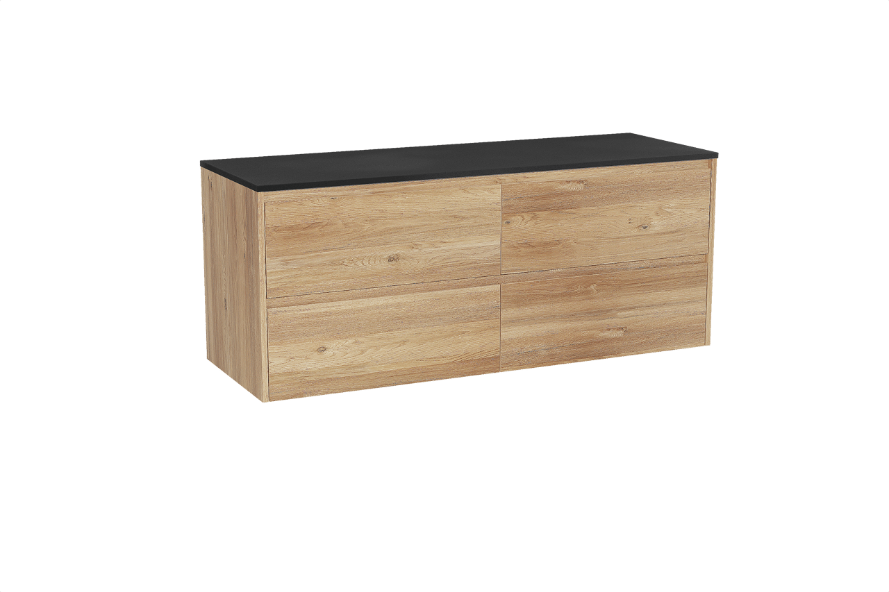 Storke Seda meuble salle de bains suspendu 150 x 52 cm chêne brut avec Panton tablette simple ou double en mdf enduit de poudre noir mat