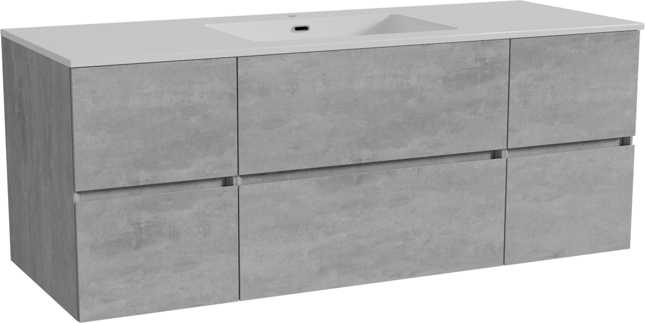 Storke Edge hängendes Möbelstück Set: 135 x 52 cm, Beton dunkelgrau, mit Diva Einzelwaschtisch, Marmorkomposit Weiß glänzend