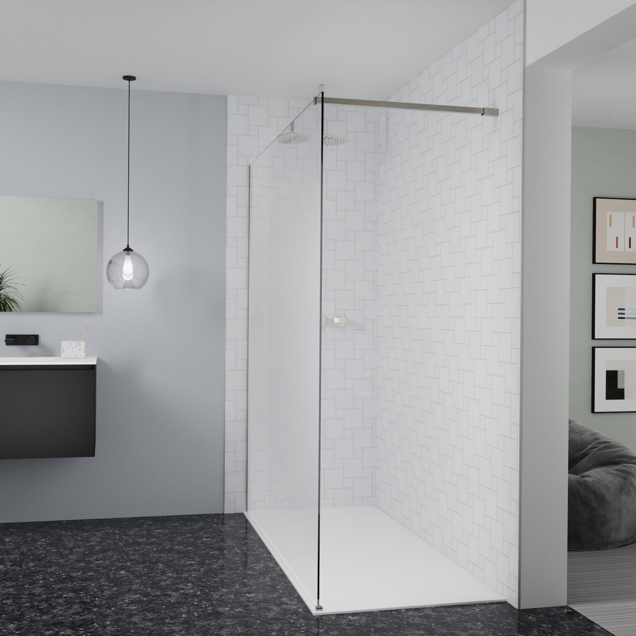 Balmani Modular douche à l'italienne: 180 x 200 cm, Permafrost, avec coating, Profil Brushed CoolMetal