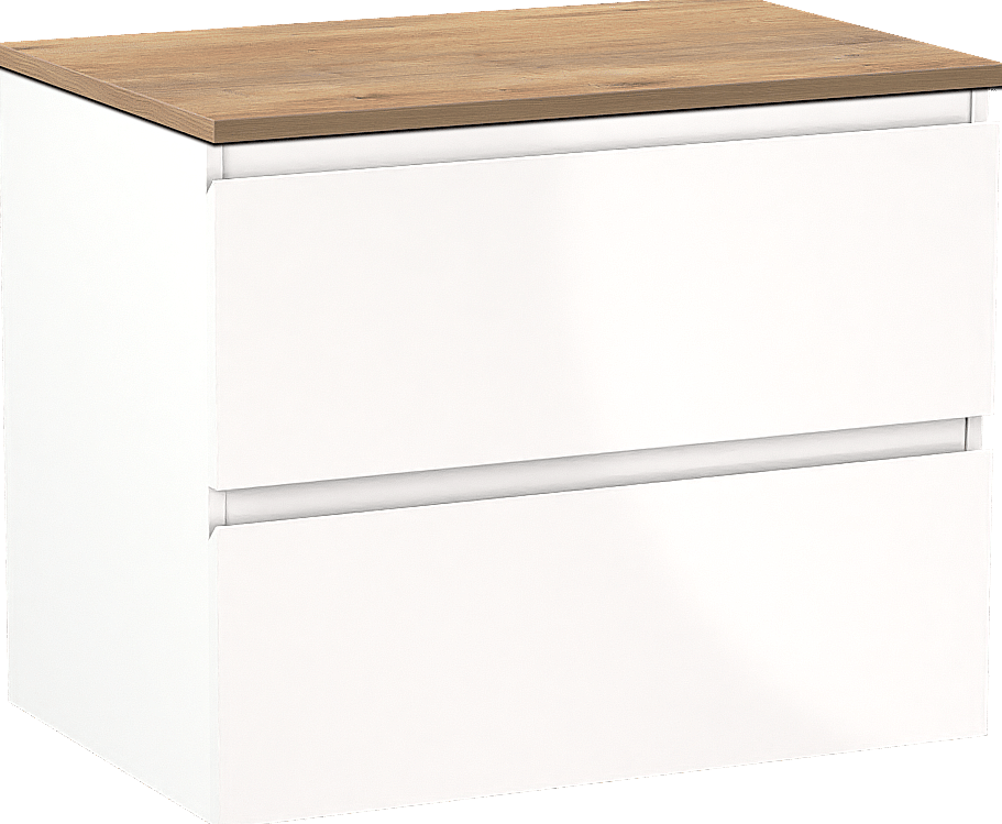 Linie Lado zwevend badkamermeubel 70 x 46 cm glanzend wit met Lado enkel tablet in melamine natuur eik