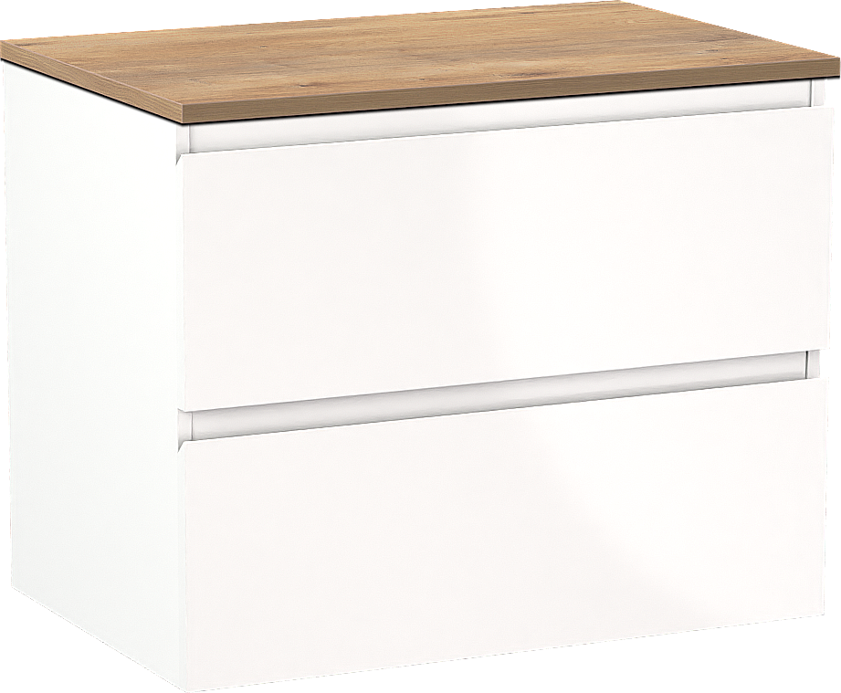 Linie Lado zwevend badkamermeubel 70 x 46 cm glanzend wit met Lado enkel tablet in melamine natuur eik