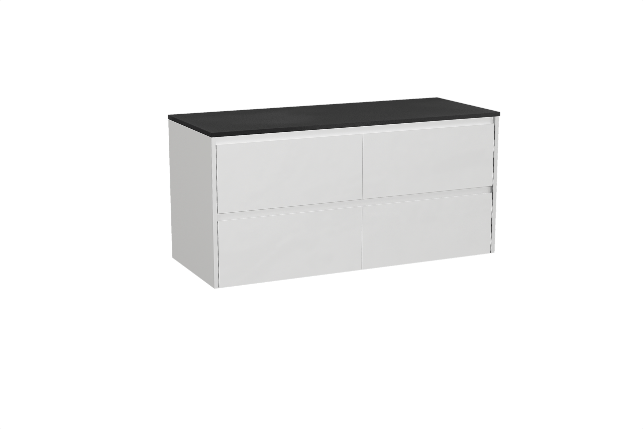 Storke Seda hängendes Möbelstück Set: 130 x 52 cm, Weiß matt, mit Panton Einzel- oder Doppel Waschtischplatte, Pulverbeschichtetes MDF Schwarz matt