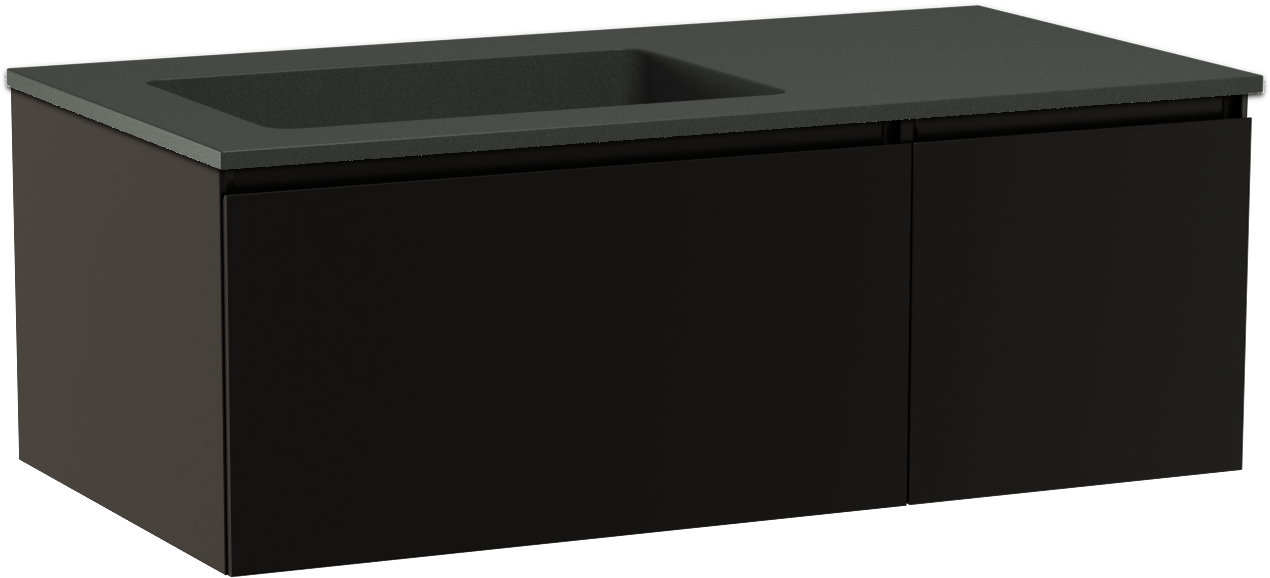 Storke Edge meuble salle de bains suspendu 100 x 52 cm noir mat avec Scuro plan vasque asymétrique à gauche en quartz noir mat