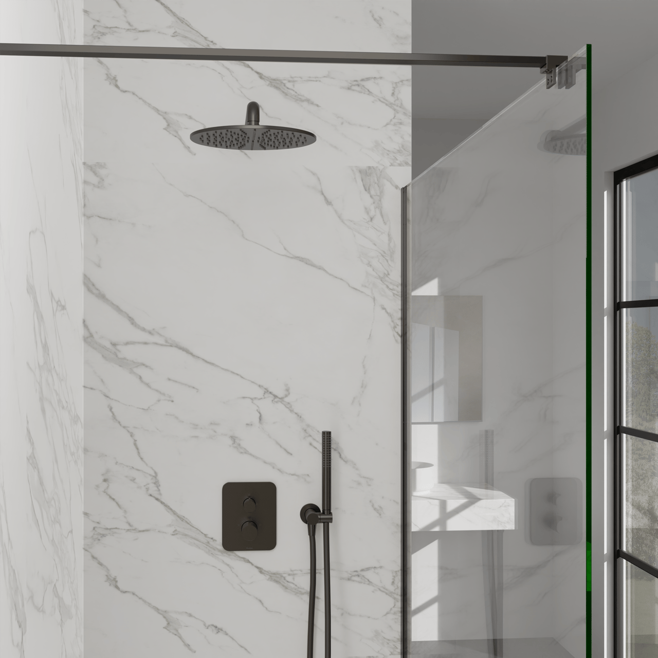 Blaufoss Round set douchette avec coude raccordement 1 fonction de jet Brushed GunMetal