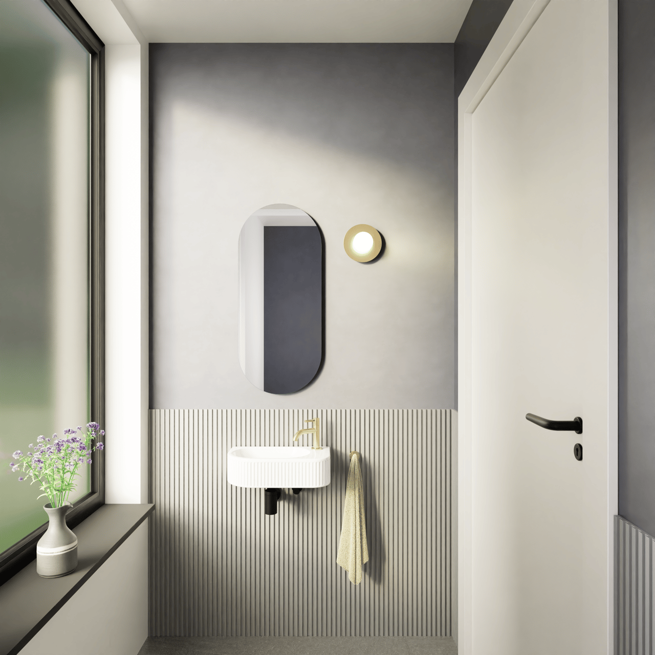 Luca Varess Rondo Ribs fonteintje 41 x 22 cm Glanzend Witte porselein