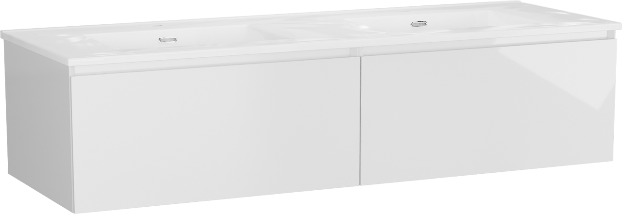 Storke Edge meuble salle de bains suspendu 150 x 52 cm blanc brillant avec Kera double vasque en porcelaine blanc brillant, bondes incluses