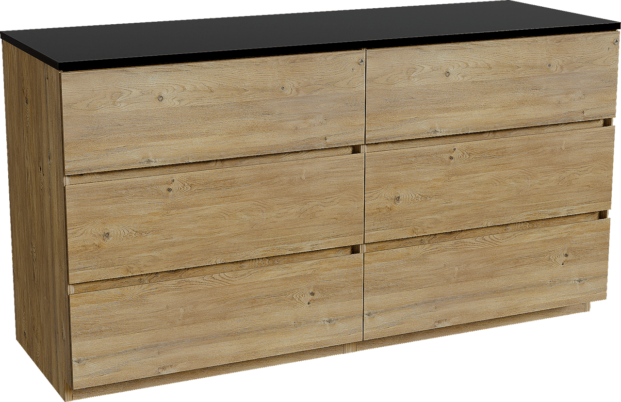Storke Edge staand badmeubel 150 x 52 cm ruw eiken met Panton enkel of dubbel wastafelblad in gepoedercoate mdf mat zwart