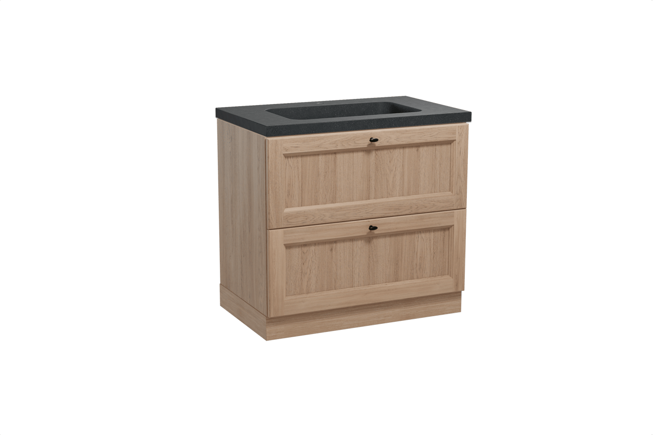 Balmani Lemon staand badmeubel 90 x 55 cm verweerd eiken met Napoli enkele wastafel in zwart graniet