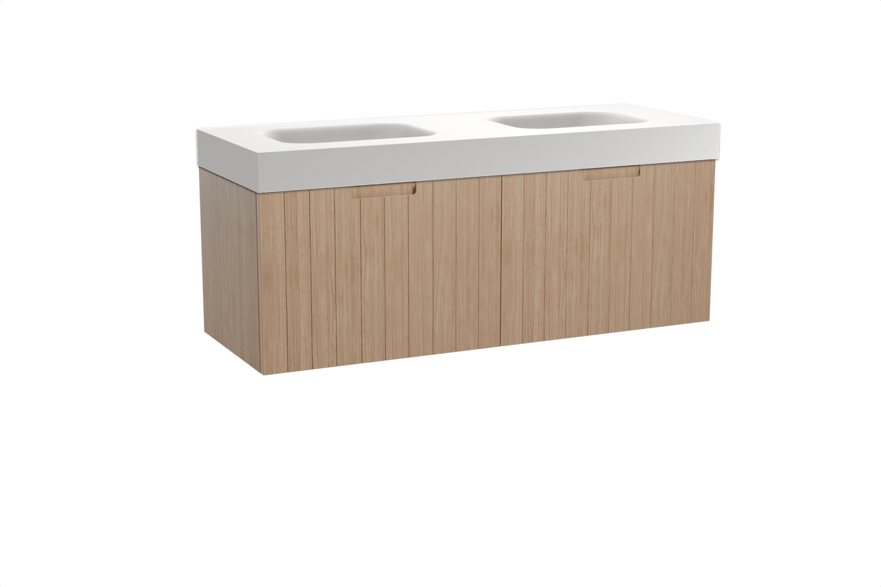 Balmani Adagio meuble salle de bains suspendu 150 x 55 cm chêne vieilli avec Arcato double vasque en solid surface blanc mat