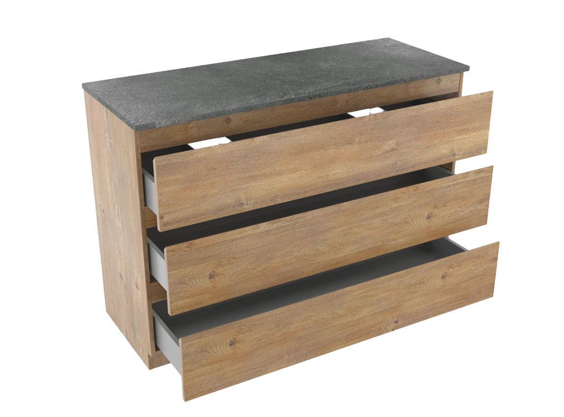 Linie Lado freistehendes Möbelstück Set: 120 x 46 cm, Naturbelassene Eiche, mit Lado Einzel- oder Doppel Waschtischplatte, Melamin Schiefergrau