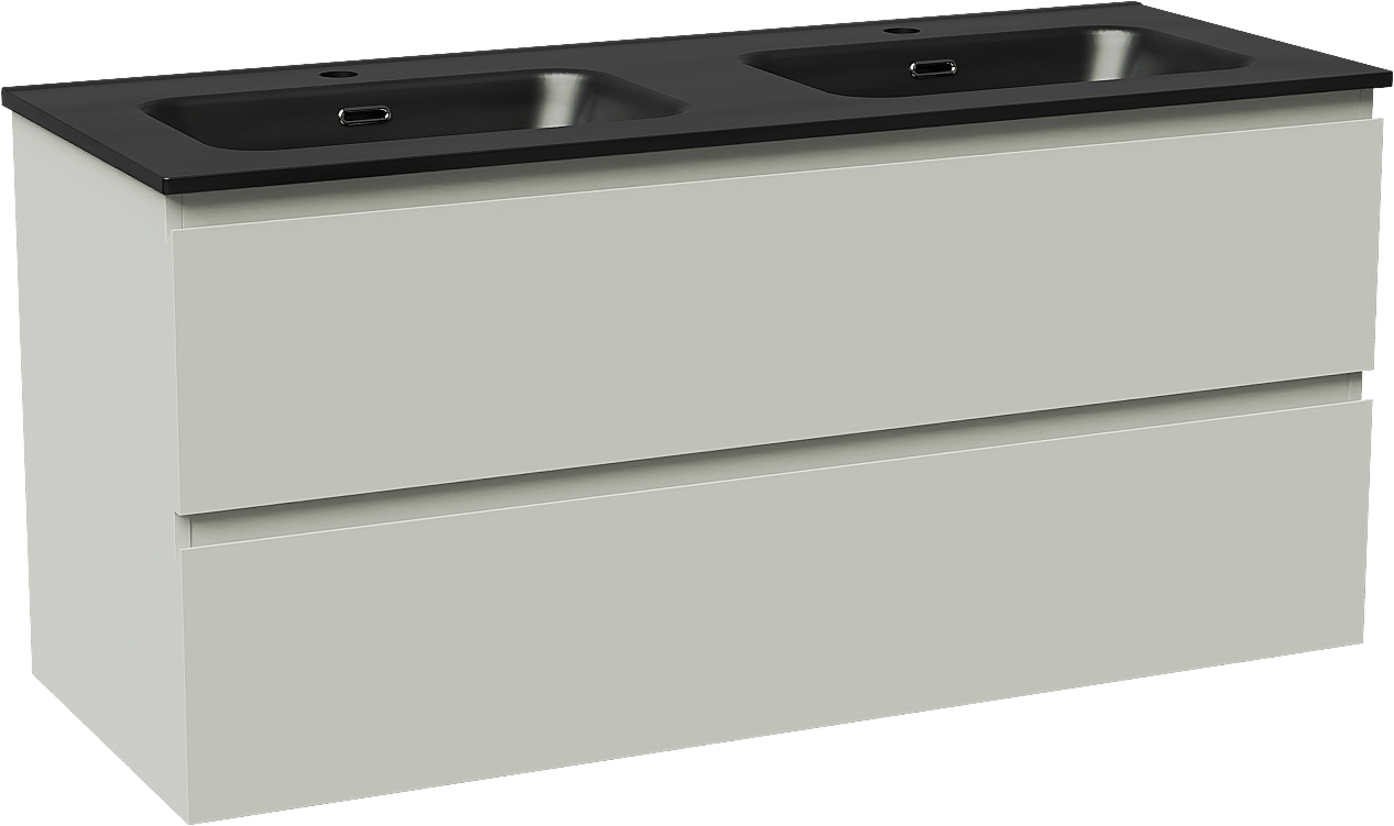 Linie Lado meuble salle de bains suspendu 120 x 46 cm greige avec Baro double vasque en porcelaine noir mat