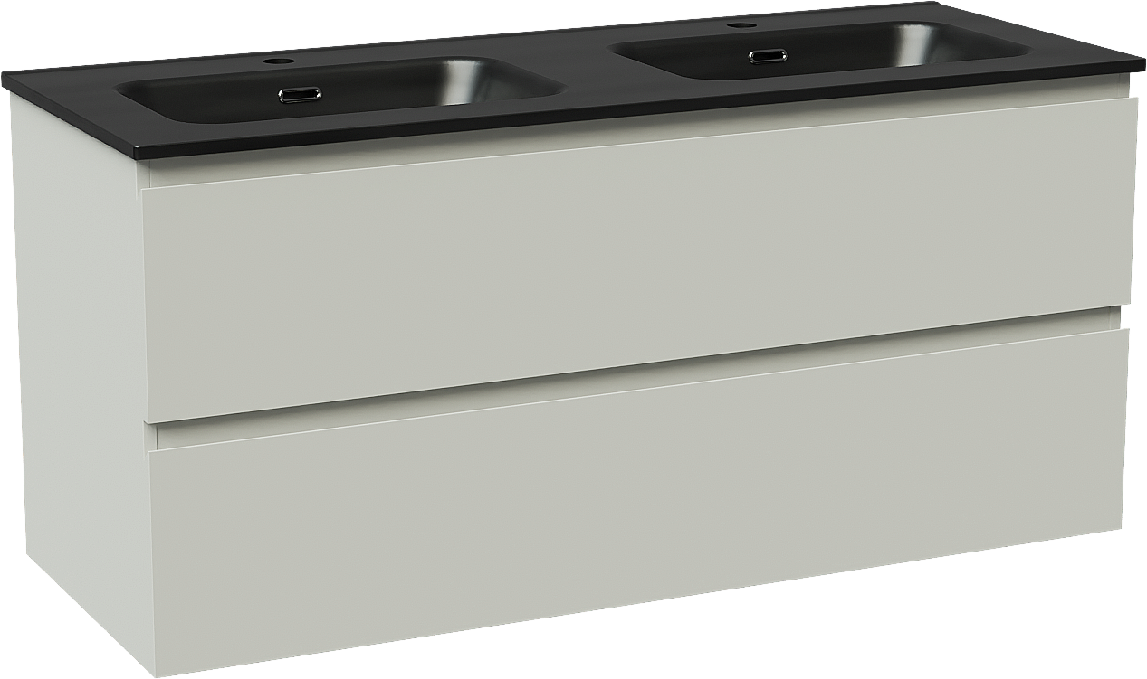 Linie Lado zwevend badkamermeubel 120 x 46 cm greige met Baro dubbele wastafel in porselein mat zwart