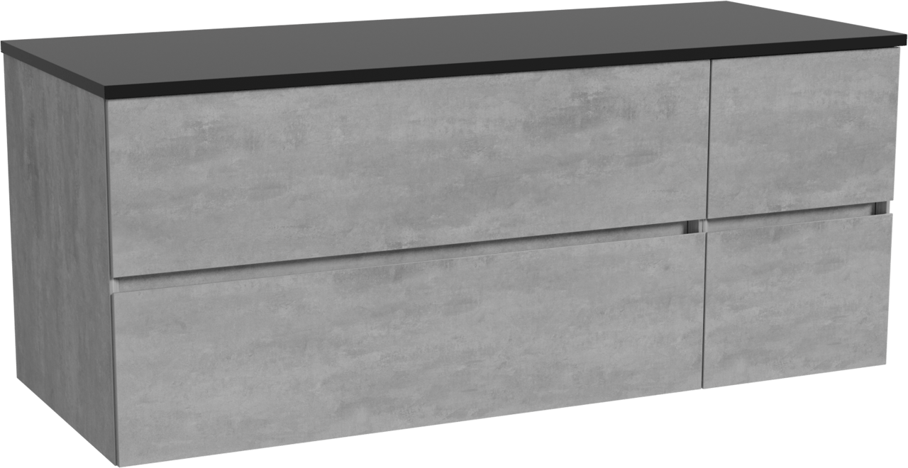 Storke Edge zwevend badkamermeubel 130 x 52 cm beton donkergrijs met Panton enkel of dubbel tablet in gepoedercoate mdf mat zwart