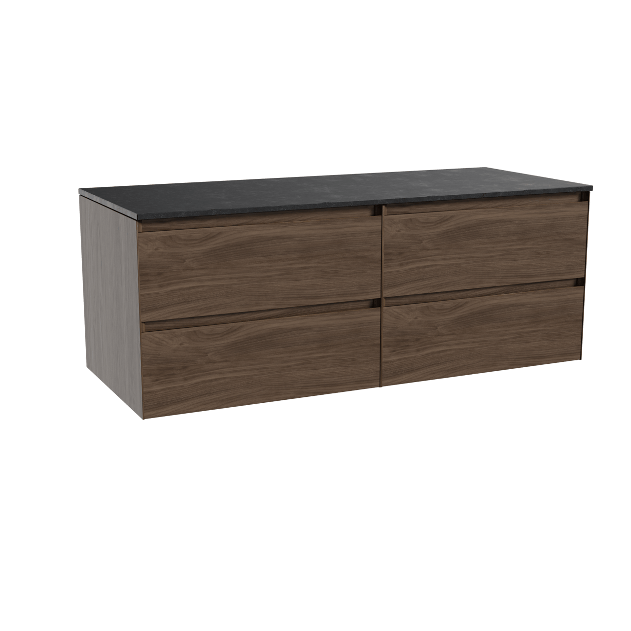 Balmani Mitra meuble salle de bains suspendu 135 x 55 cm noyer américain avec Stretto tablette simple ou double en granit noir