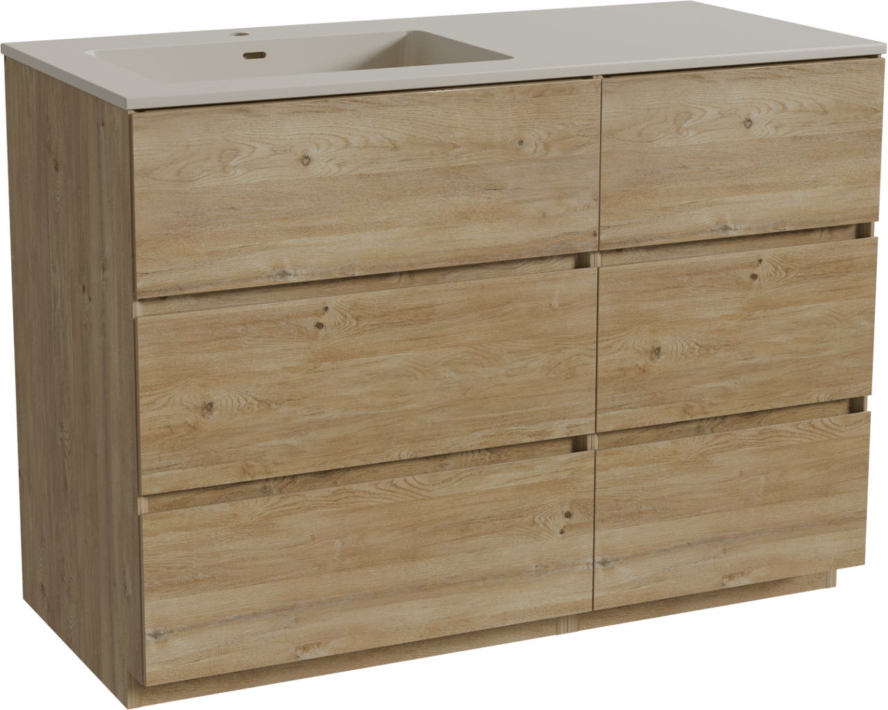 Storke Edge freistehendes Möbelstück Set: 110 x 52 cm, Rohe Eiche, mit Diva Waschtisch links, Top Solid Seidengrau