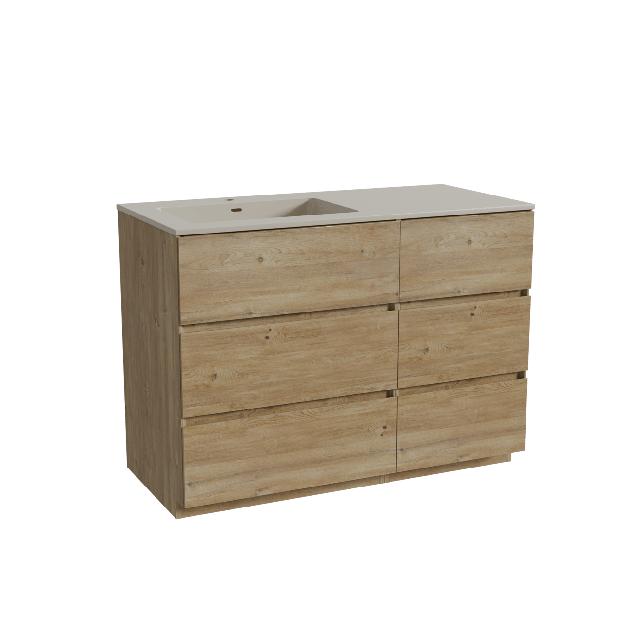 Storke Edge freistehendes Möbelstück Set: 110 x 52 cm, Rohe Eiche, mit Diva Waschtisch links, Top Solid Seidengrau