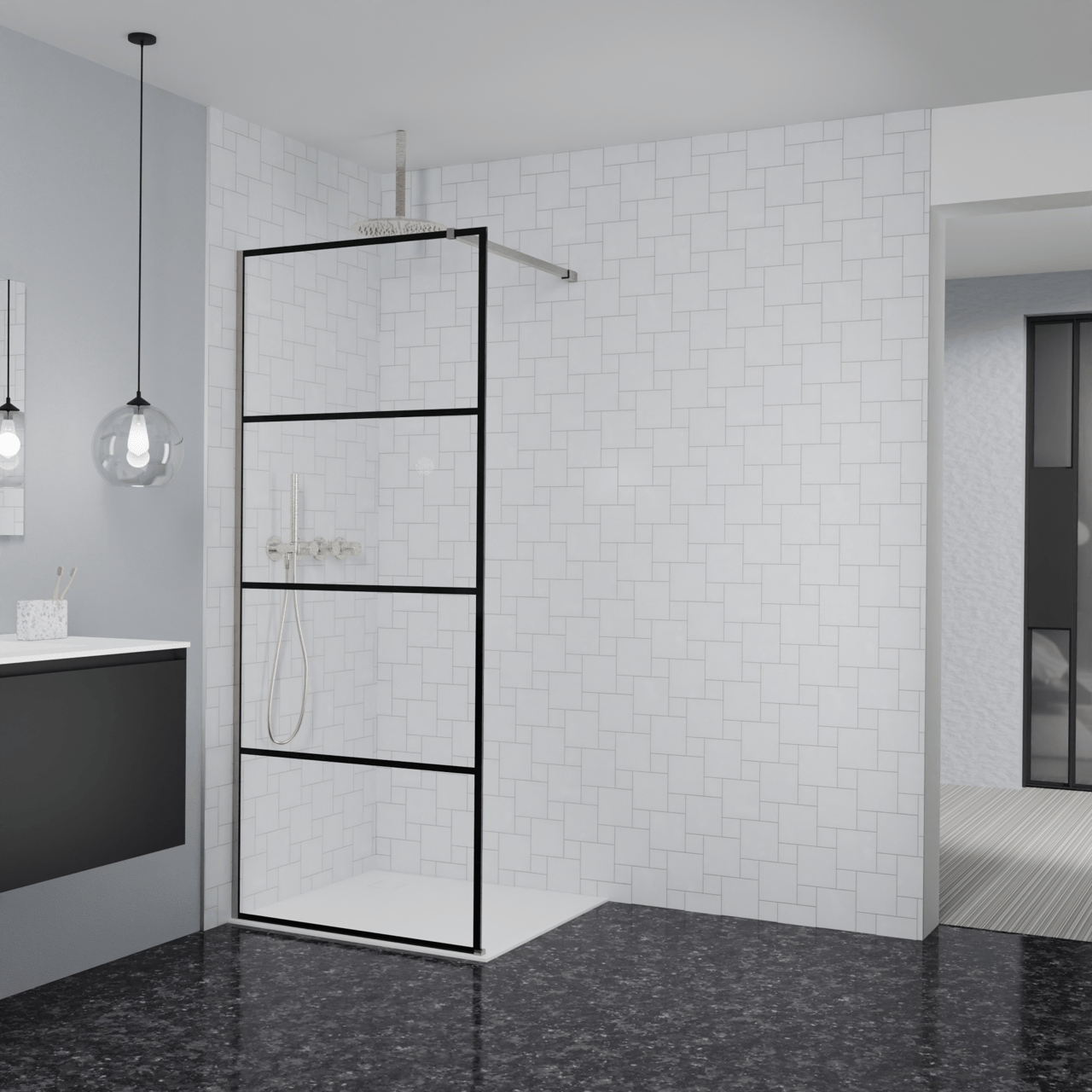 Balmani Modular Walk-In Dusche: 90 x 200 cm, Lined, Profil Brushed CoolMetal