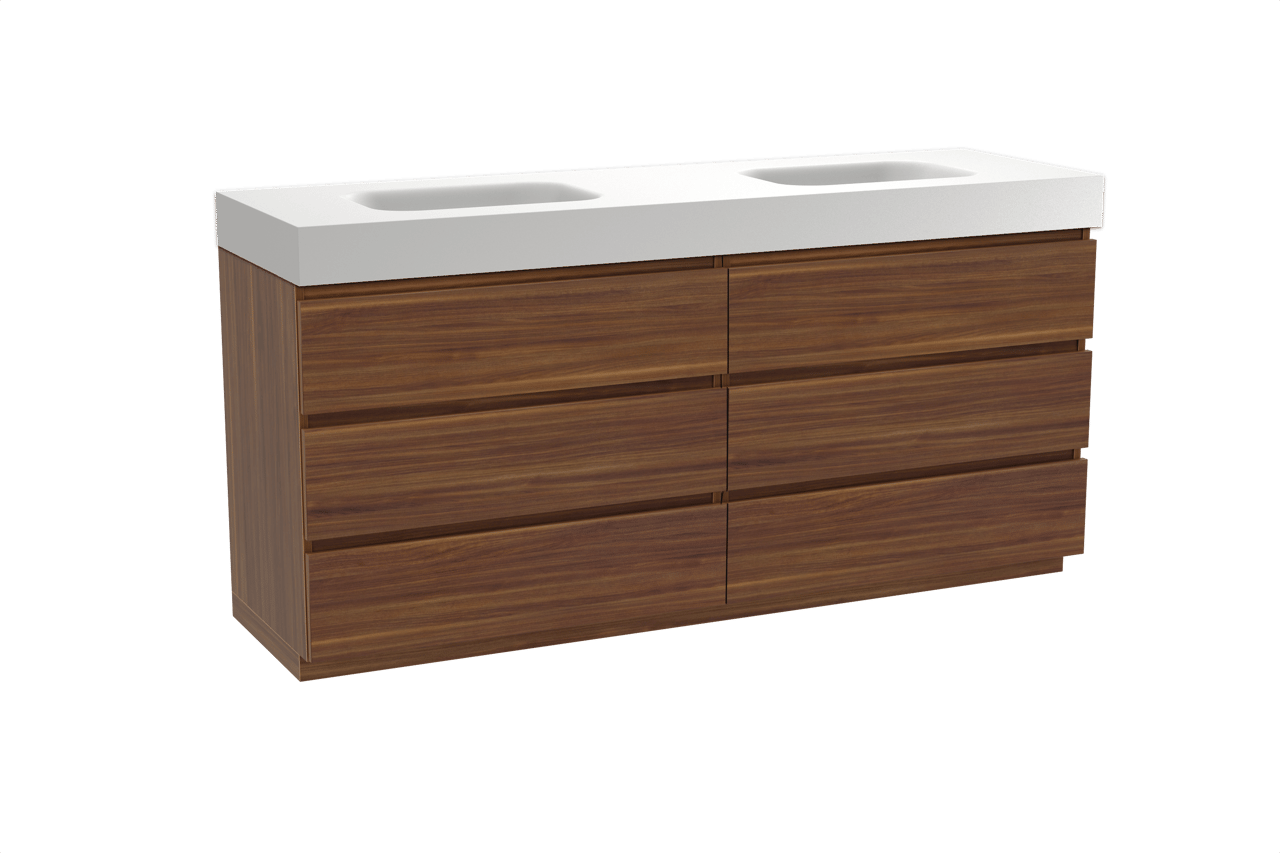 Balmani Lucida meuble salle de bains à poser 180 x 55 cm noyer américain avec Arcato double vasque en solid surface blanc mat