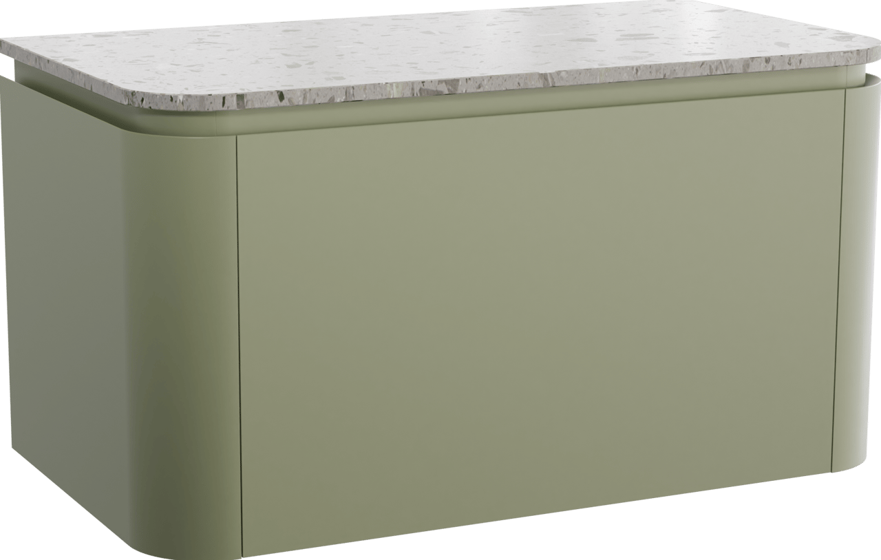 Balmani Moon meuble salle de bains suspendu 100 x 55 cm vert sauge avec Moon tablette simple en terrazzo greige terrazzo