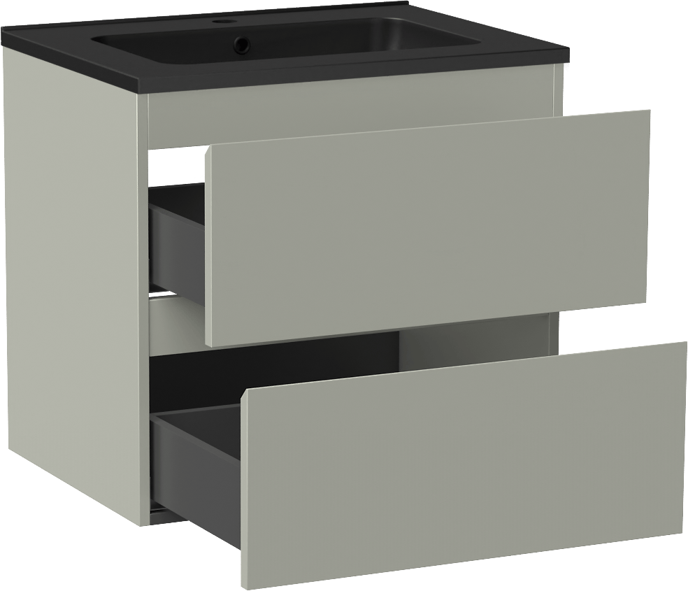 Linie Lado meuble salle de bains suspendu 60 x 46 cm greige avec Vano plan simple en marbre composite noir mat