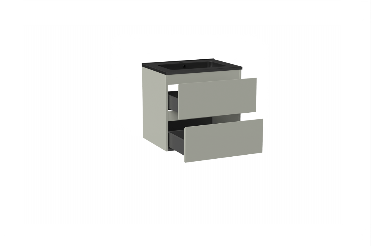 Linie Lado meuble salle de bains suspendu 60 x 46 cm greige avec Vano plan simple en marbre composite noir mat