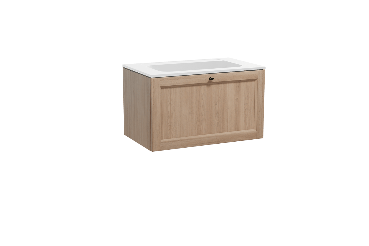 Balmani Lemon meuble salle de bains suspendu 90 x 55 cm chêne vieilli avec Tablo Strada plan simple en marbre composite blanc mat