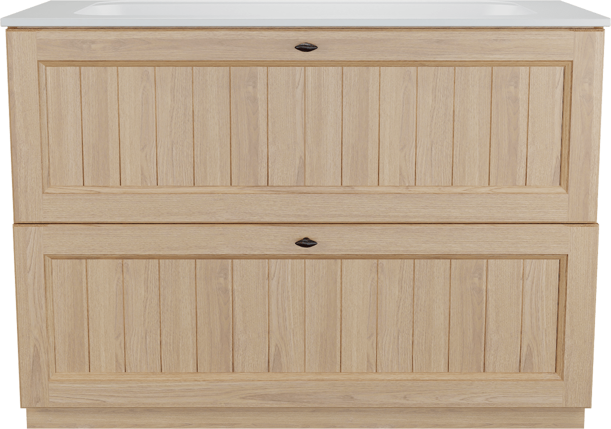 Balmani Lemon staand badkamermeubel 120 x 55 cm, fineer natuur eik met Tablo Strada enkele wastafel in mat wit
