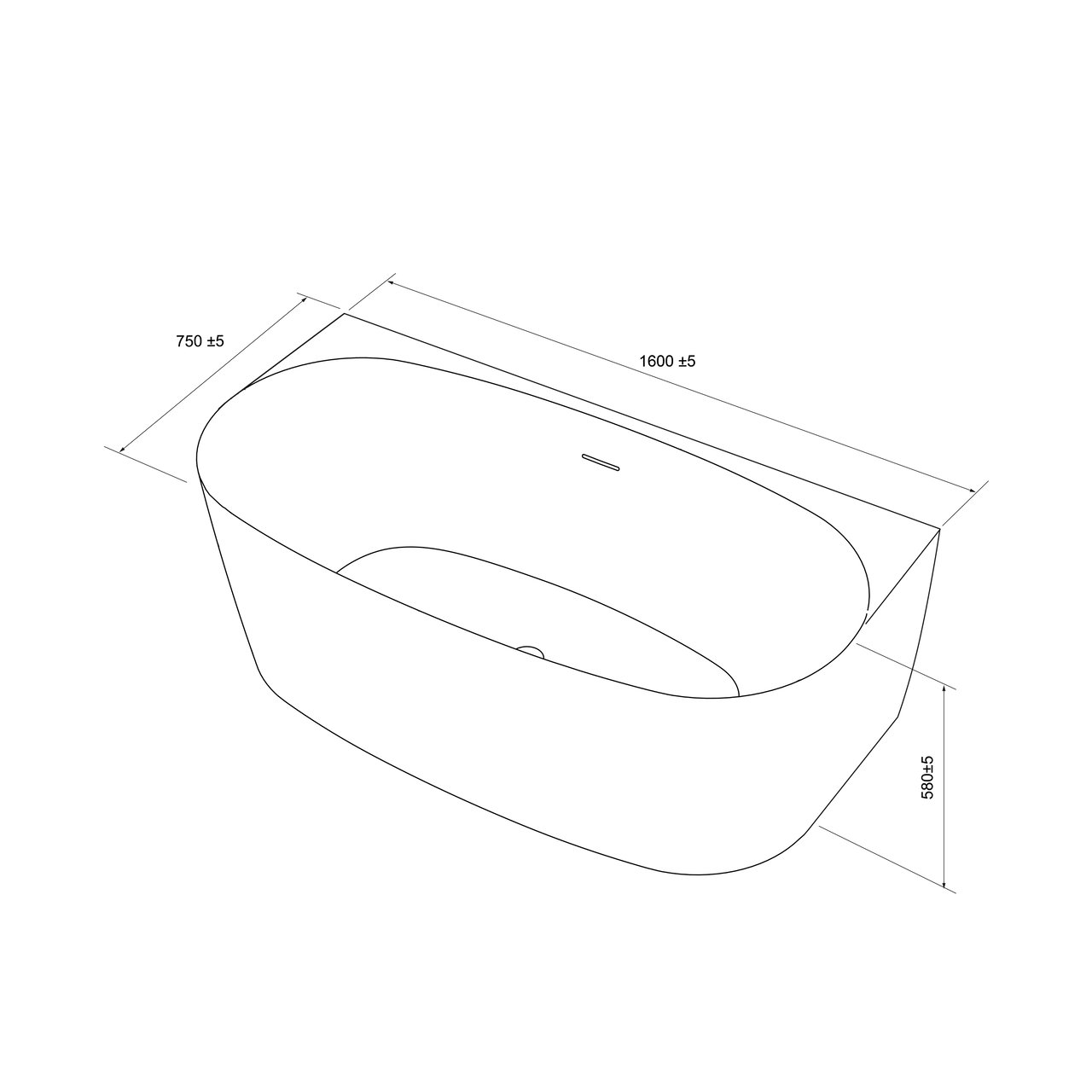 Luca Varess Sutilo halfvrijstaand bad 160 x 75 cm acryl Glanzend Wit