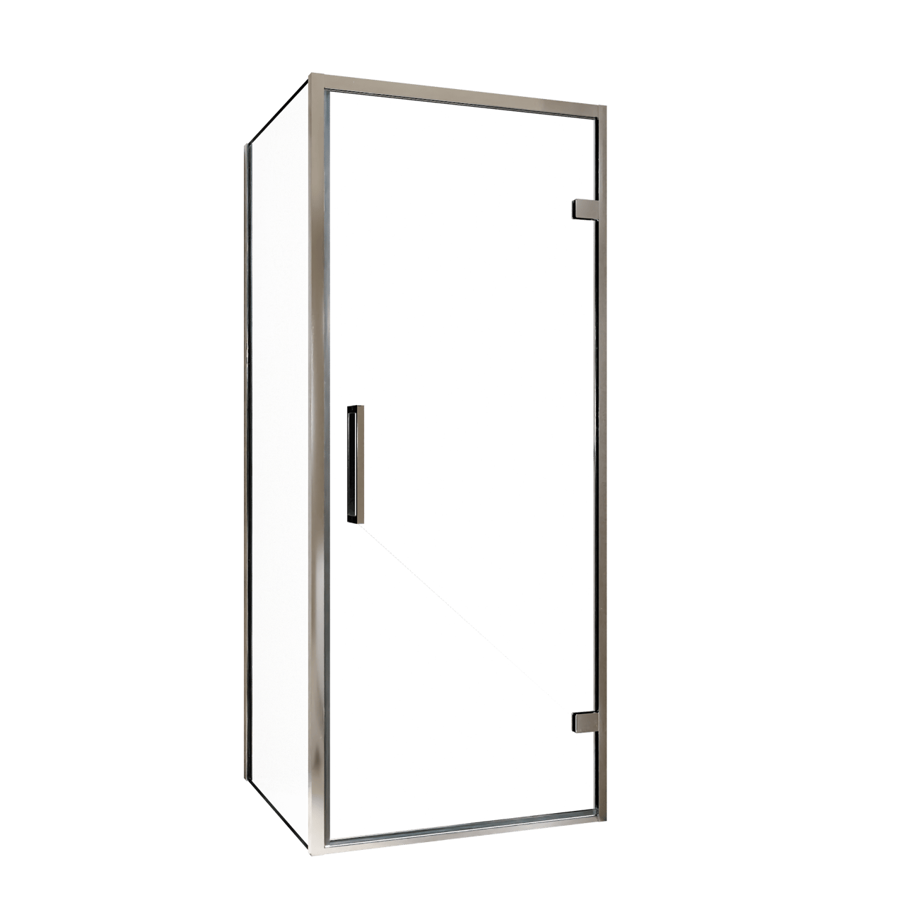 Balmani Senses Design douchehoek met rechtse draaideur en vaste zijwand, 90 x 100 cm, Helder glas, Chroom profielen