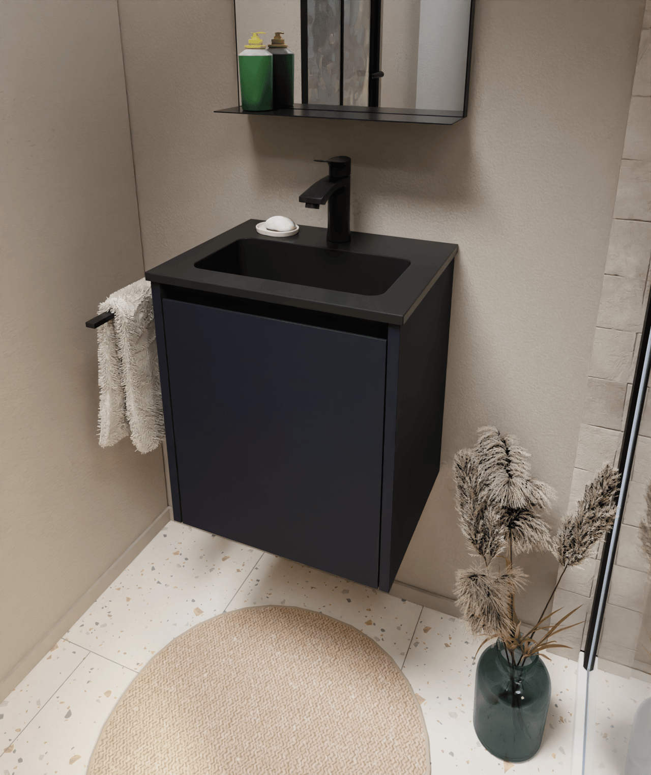 Storke Seda meuble sous-vasque suspendu 45 x 35 cm bleu nuit porte