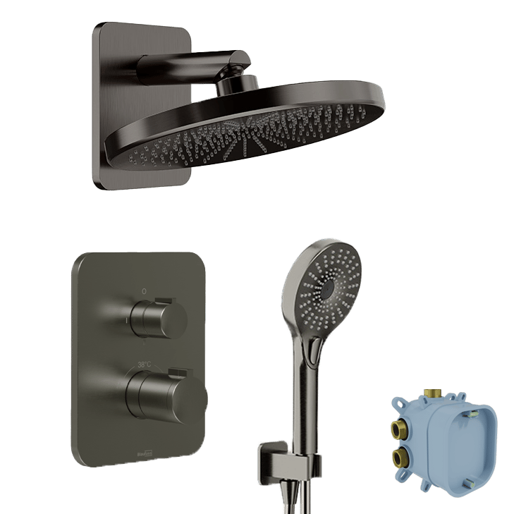 Blaufoss Smartbox Softline thermostatische kraan Inbouw regendoucheset met regendouchekop Ø25cm brushed gunmetal