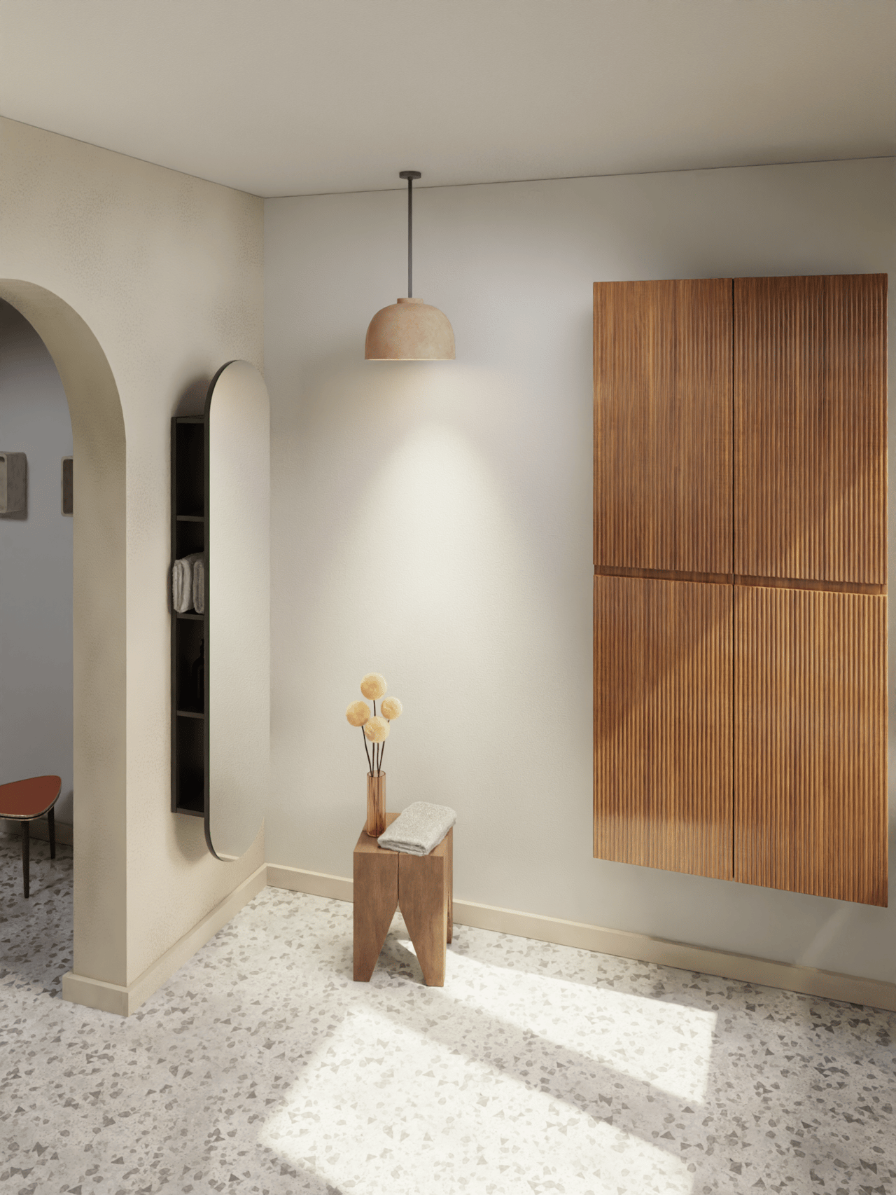 Storke colonne salle de bains suspendue ouverte avec miroir noir mat 36 x 16 x 160 cm