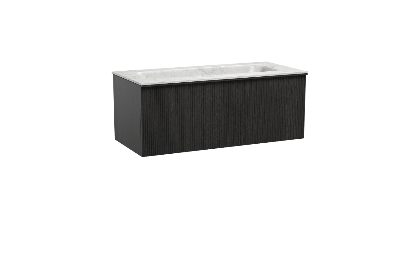 Balmani Forma meuble salle de bains suspendu 120 x 55 cm chêne noir avec Tablo Arcato plan simple en marbre carrare, Nervure droite symétrique verticale