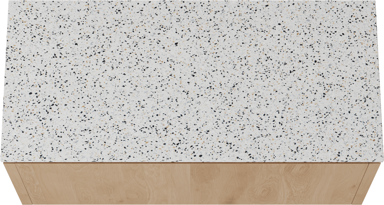 Balmani Eclips meuble salle de bains suspendu 120 x 55 cm Chêne naturelle avec Stretto tablette simple ou double vasque en Bianco Nero Terrazzo