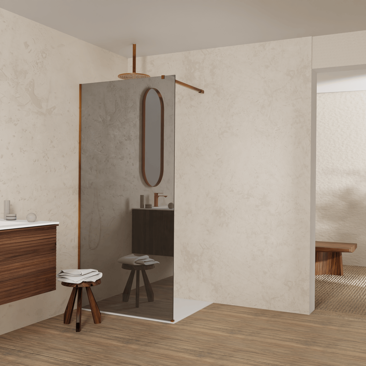 Balmani Modular douche à l'italienne: 100 x 200 cm, Miroir Reflex, avec coating, Profil Brushed Rosegold