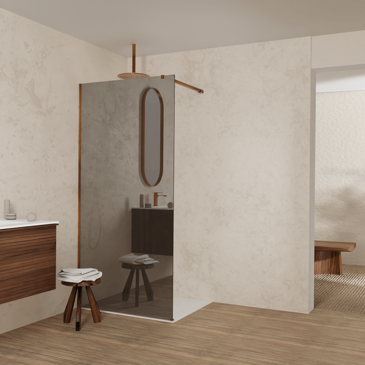 Balmani Modular Walk-In Dusche: 100 x 200 cm, Reflex-Spiegelglas, inklusive Coating, Profil Brushed Rosegold